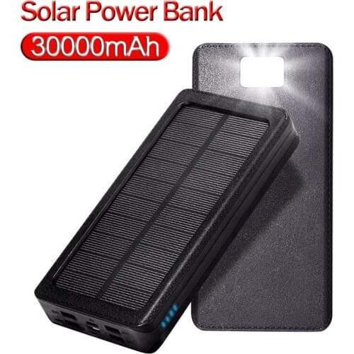 30000mAh High-capacity Portable Charger Solar Powerbank with Four USB Fast Charger External Battery For Xiaomi Iphone Samsung