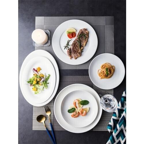 Western Dishes Pure White Ceramic Steak Dishes Plate Dessert Snack Cakes Tableware Dinnerware Dish