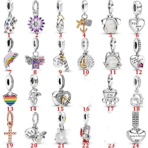 Spring new 100% 925 sterling silver blue rainbow pendant charm fit Pan bracelet Alice beads woman jewelry