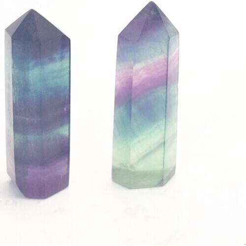 1PC Natural Fluorite Hexagonal Column Crystal Point Healing Wand Mineral Crystal Home Decoration Stone Study Room Decoration