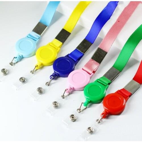 1pc Solid Color Plastic Retractable Staff Employees Work Card Lanyard Cellphone Hanging Neck Strap Badge Holder Accessories
