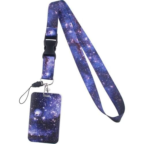 1pc ZF2364 Beautiful Starry Sky Unisex Fashion Lanyards ID Badge Holder Bus Pass Case Cover Slip Bank Credit Card Holder Strap