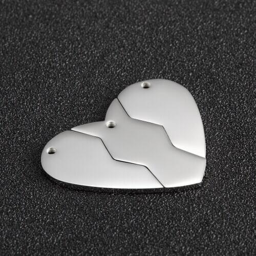 100% Stainless Steel Heart Puzzle Jigsaw Charm Pendant Metal Broken Heart Puzzle Tag CharmsMirror Polished Wholesale 10pcs