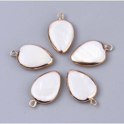 50pcs Freshwater Shell Teardrop Square Shape Pendants Charms with Tone Brass Loops for DIY Bracelet Earring Jewelry Making