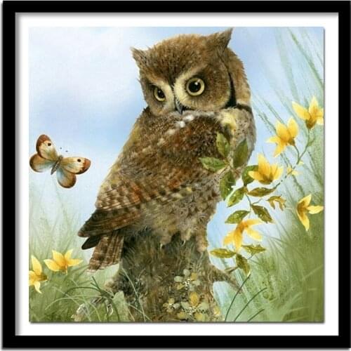 5D Diamond Owl And Butterfly Pattern Sticker Full Square Diamond Embroidery Flower Diy Diamond Painting Stitch