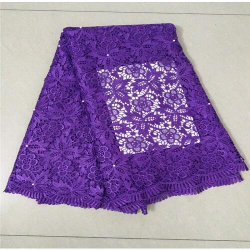 African lace fabric 2018 purple african voile french lace fabric with beads 5 yards per lot wedding dress lace KC5-54