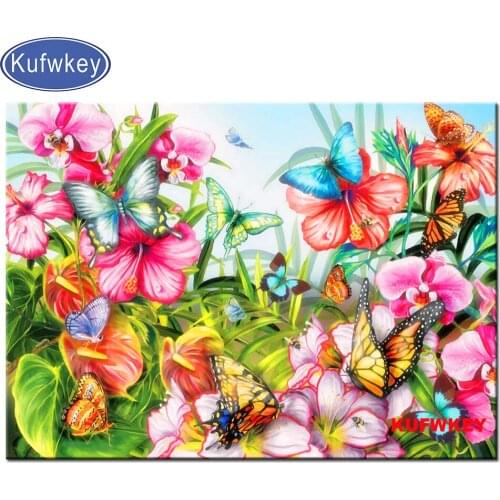 KUFWEY Diamond Embroidery Butterflies Flowers Diamond Painting Mosaic patternCross Stitch Full Square Round Drill 2021 New Gift