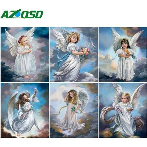 AZQSD Picture By Number Angel Girl Acrylic Modern Wall Oil Painting By Numbers For Adults Children Portrait Kits Home Decor