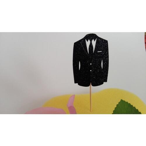 Glitter BLACK GROOM SUITS Cupcake Toppers --Bridal Shower / Bachelorette Decorations / Wedding Cake Topper