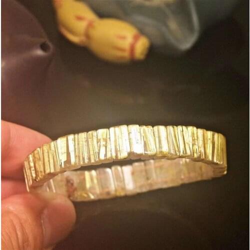 Genuine Natural Gold Rutilated Quartz Clear Rectangle Beads Bracelet 10*4mm Women Men Fashion Wealthy Stone Genuine AAAAAA