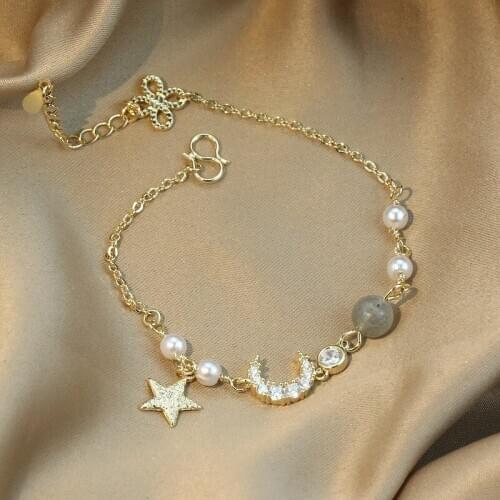 Adjustable Crystal Star Moon Charm Bracelet &Bangle For Women Birthday Party Jewelry SL365