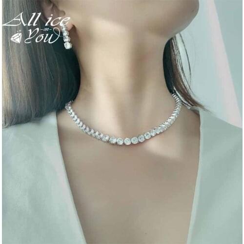 ALLICEONYOU Silver-Color Iced Out Chain Hip Hop Copper Micro Pave CZ Stone Gradual Hip Hop Tennis Chain Necklace Women Gift