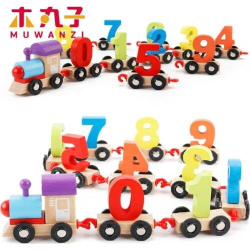 MWZ Wooden Digital Colorful Train Number 0-9 Educational Vehicle Blocks Kids Children Assembles Teaching Math Toys Gifts