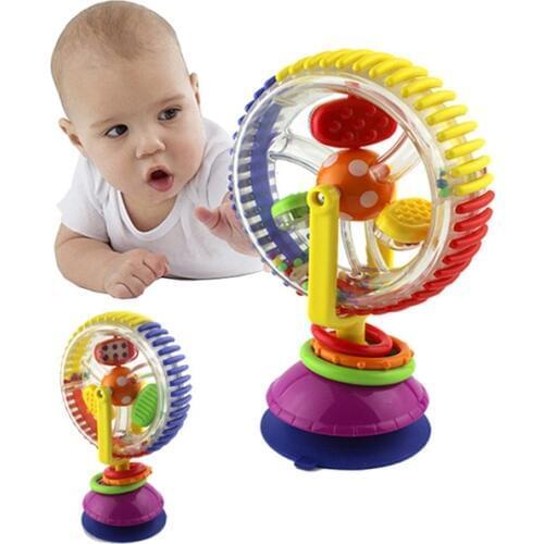 Baby Educational Toys Suction Cups Plastic Windmill Car Three Color Model Rotating Noria Stroller Dining Chair Windmill Toy
