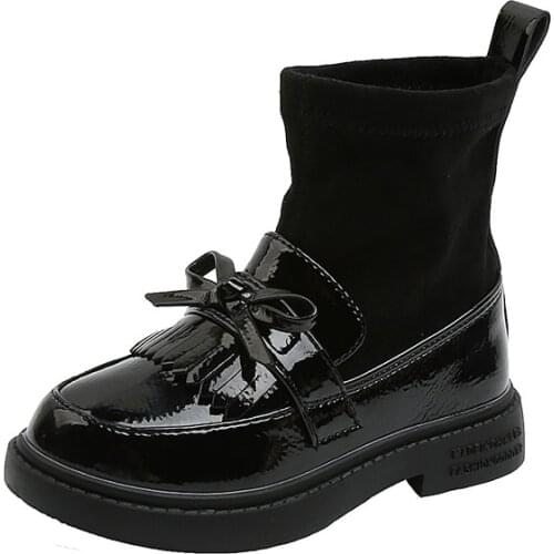 Kids Boots Winter Fashion Girls Boots Autumn New Childrens Martin Boots Non-slip Boots Elastic Fringe Stitching Shoes E213