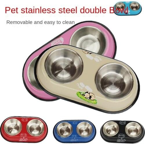 Stainless steel pet double bowl color printing antiskid pet stainless steel double bowl paint cooking basin size