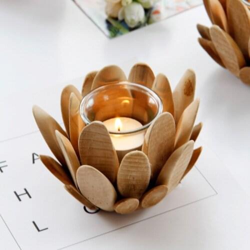European-style Wooden Pastoral Style Wooden Lotus Petal-shaped Candle Cup Candle Holder Nordic Style Home Decoration