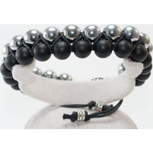 Hematite Onyx Double Row Knitted Unisex adjustable Bracelet, handmade TURKEY