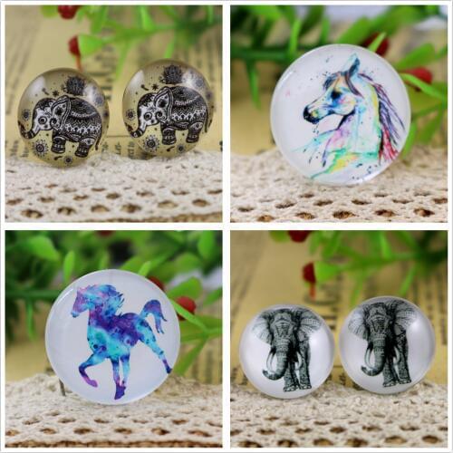 Hot Sale 10pcs 20mm Handmade Horse and elephant Photo Glass Cabochons Pattern Domed Jewelry Accessories Supplies
