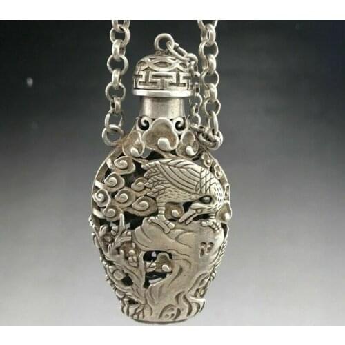 EXQUISITE CHINESE SILVER COPPER HAND-MADE HOLLOW OUT EAGLE SNUFF BOTTLE as10