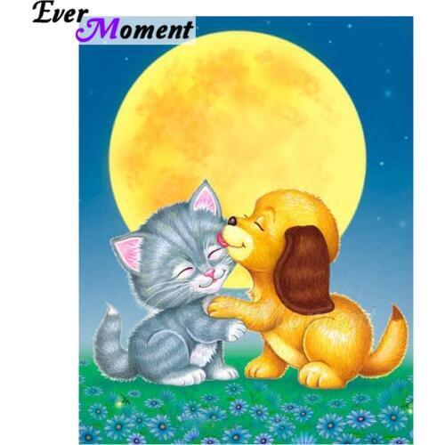 Ever Moment Diamond Painting Handmade Cat Dog Full Square Drill Picture Of Rhinestone Diamond Embroidery Home Decoration ASF1391