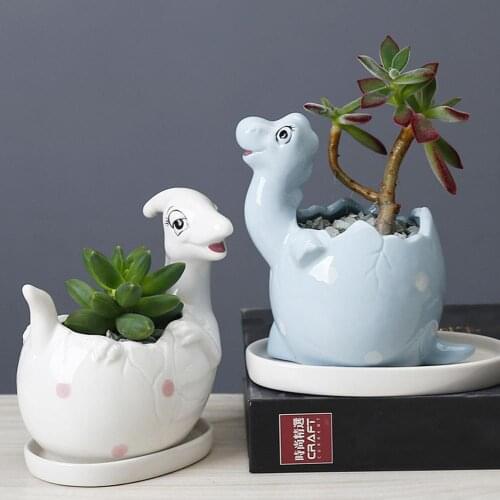 Ceramic Flowerpot Dinosaur Flower Vase Succulent Planter With Drainage Hole Plant Container Cartoon Animal Desktop Ornaments New