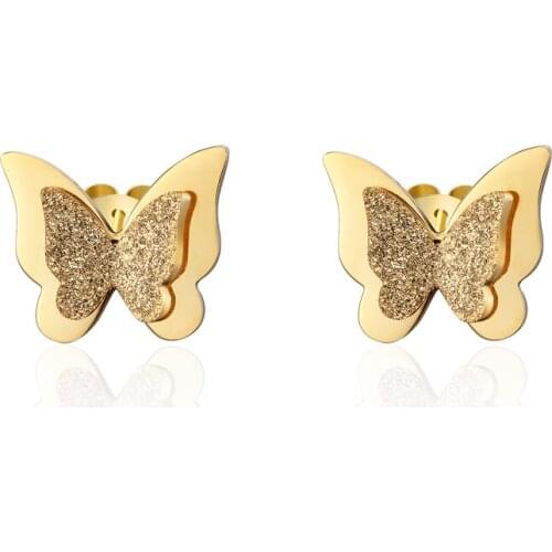 Classic Brand Jewelry A Pair Frosted Butterfly Stud Earrings Gold Color Stainless Steel Earrings for Women Best Jewelry Gift