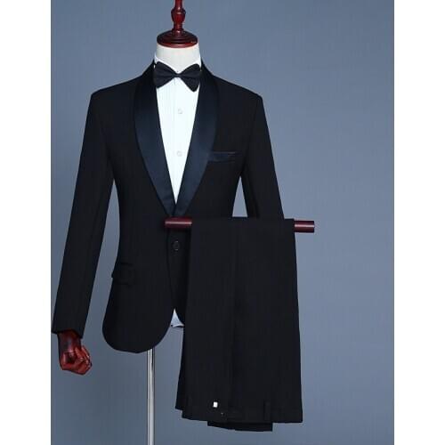 2 Piece Set Black Slim Fit Shawl Lapel Suit Men Brand Single Breasted Party Formal Business Dress Suit Men Wedding Tuxedo Suits