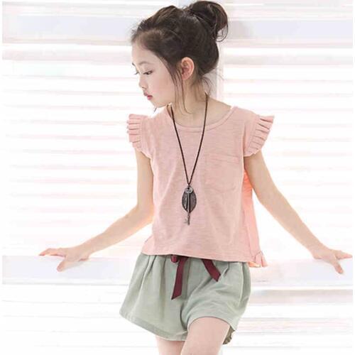 Summer Junior Girls Clothing Set Kids Sleeveless Top with Shorts 2 PCs Outfits Casual Fashion Children Clothes
