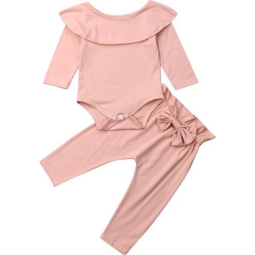 Baby Girls Clothes Set Newborn Outfit Toddler Kids Solid Long Sleeve Bodysuit+Solid Pants 2ps Children Autumn Clothing Set 0-2T