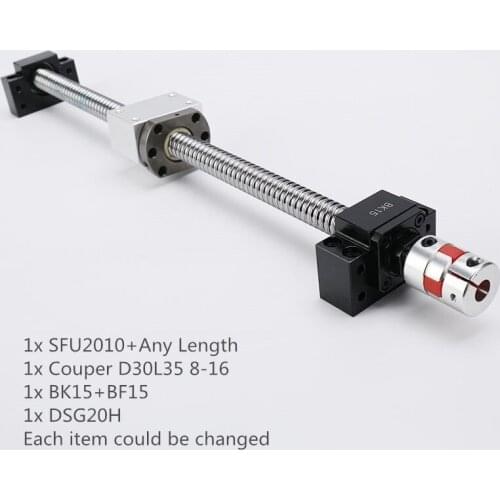 BallScrew 20mm SFU2010 C5 Kit+ Any Length 200-2500mm With End Machined +Ballnut Housing Coupler+ BK\BF15 For CNC Router Machines
