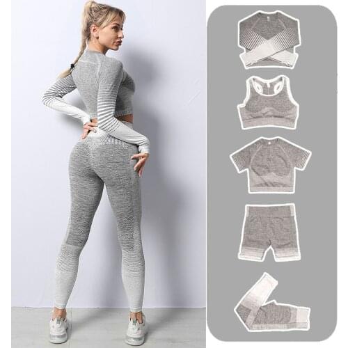 2/3/5pcs Seamless Women Yoga Set Sportswear Fitness Sports Long Sleeve Crop Top High Waist Leggings Workout Gym Clothing 2021