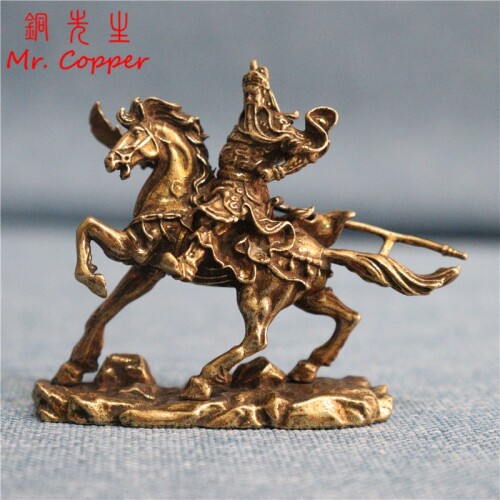 Brass Chinese God of Wealth Riding Horse Guan Gong Statue Home Decoration Accessories Copper Office Desk Decor Buddha Ornaments