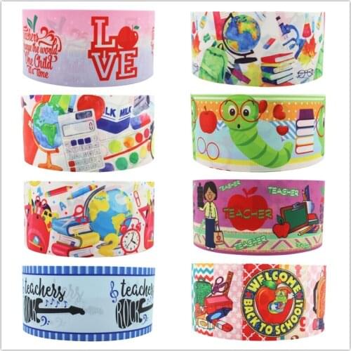 Ribbon 50yards Back to School Teachers' Day printed grosgrain FOE Ribbon Accessory hairbow headwear Christmas decoration DIY