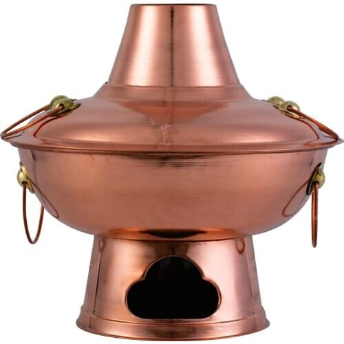 Chinese Style Copper Hot Pot Pure Copper Old-Fashioned Two-Flavor Hot Pot Home Charcoal Carbon Pure Purple Mutton Hot Pot Pot