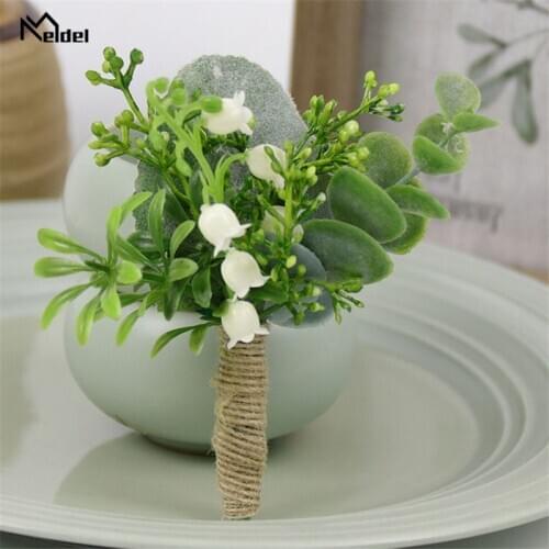 Meldel Bride Wrist Corsage Wedding Boutonniere Lily of the Valley Girl Bracelet White Green Plant Forest Style Wedding Corsages