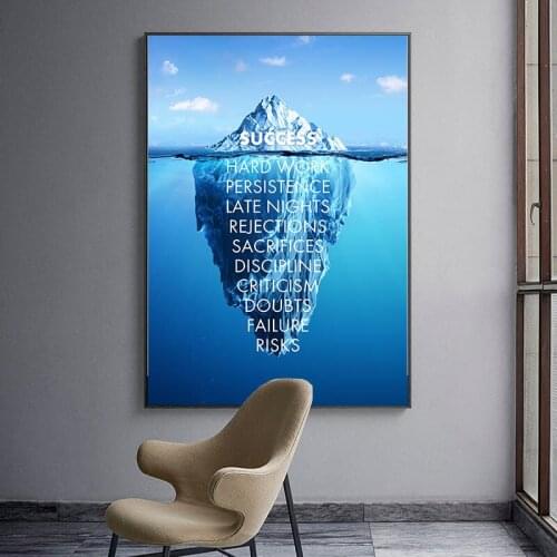Motivational Poster Success Quotes Ice Mountain Reflection Print Nordic Wall Art Painting Home Office Room Decoration Picture