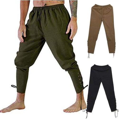 Man Woman Casual Pants Cosplay Mens Medieval Renaissance Pirate Knight Costume Loose Multi-Color Leg Bandage Pants Wear