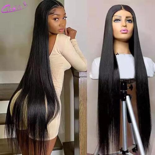Straight Human Hair Wigs Peruvian 34Inch Lace Front Wig For Black Women 4X4 Lace Closure Wig Hd Transparent Frontal Straight Wig
