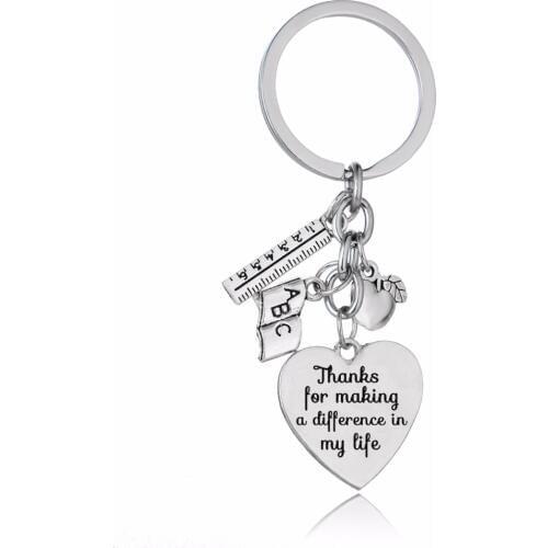 Teachers Day Gifts Love Heart Apple Ruler ABC Book Charms Teachers Keychain Thanks For Making A Difference In My Life Keyring