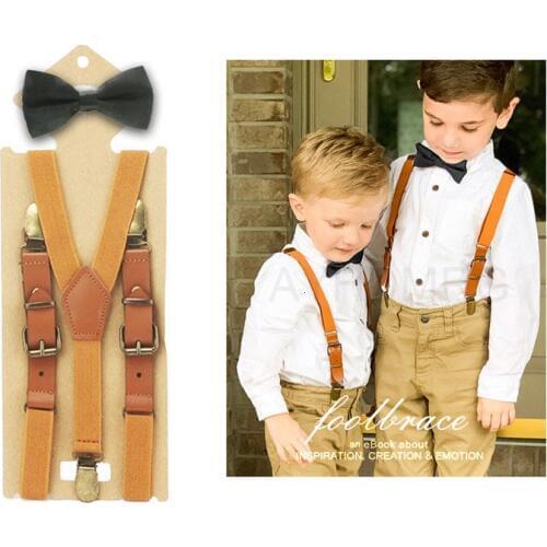 2cm Width Boys Girls Bow Tie Suspenders Set For Baby Kids Pants Bow Tie Braces For Children Wedding Party Szelki Bretels