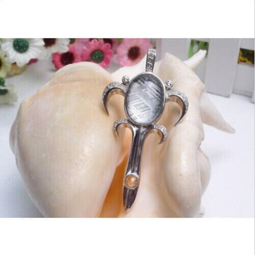 Genuine Gibeon Meteorite Dagger Shape Powerful Women Men Necklace Fashion Pendant 18x13x8mm