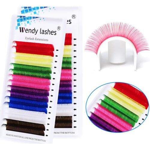Wendy Lashes Mix Colored Eyelash Extension Makeup 16 Row Classic Lash Soft Natural Faux Mink Rainbow Eyelash Cilios 8 Colors Mix