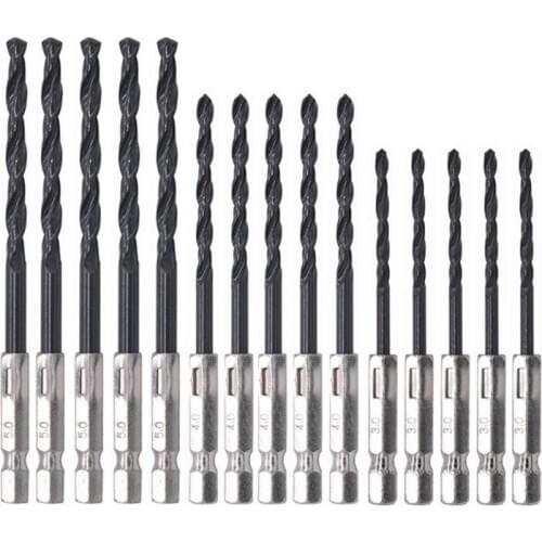 15pcs Set 3mm 4mm 5mm High Speed Steel 1/4 Hex Shank Twist Drill Bit Wind Batch Drilling Screwdriver Power Tools