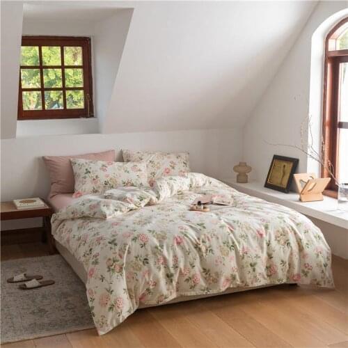 Fresh Garden Pink Floral Duvet Cover Twin Soft Comfy 100%Cotton Reversible Colorful Floral Bedding Set 1Bed sheet 2 Pillowcases