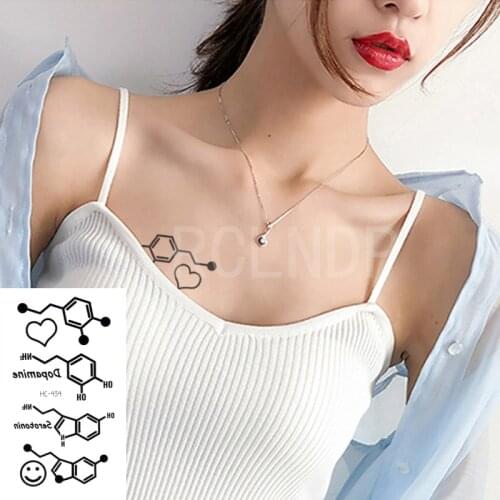 Waterproof Temporary Tattoo Sticker Love Heart Shape Chemical Formula of Dopamine Flash Tatoo Fake Tatto Body Art for Women Men