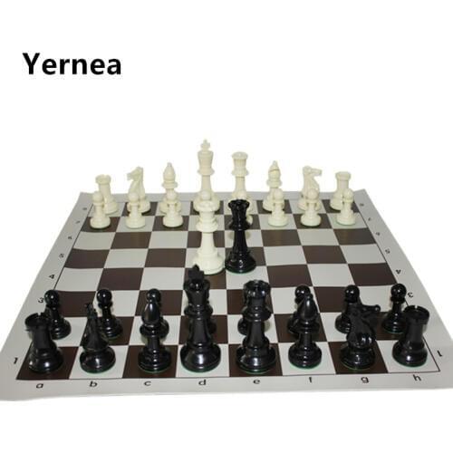 Yernea International Standard Chess Game Set Competition King 97mm(3.82inch) Large Plastic Chess Set With Chessboard 4 Rear Game