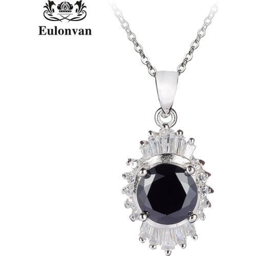 Eulonvan stranger things necklaces pendants 925 sterling silver Chain Women Black Clear Cubic Zirconia Jewelry kolye Colar S3716
