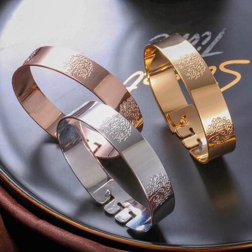 2021 New Gold Sliver Tree of Life Engraving Womens Bangles Adjustable Size Friendship Jewelry Gift for Lovers Bijoux Femme