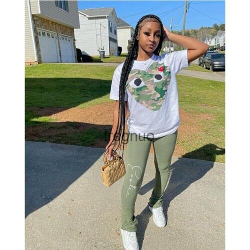 2021 T-Shirt Suit Women Clothes Summer Short Sleeve Camouflage Round Neck Top Casual Sportswear Short